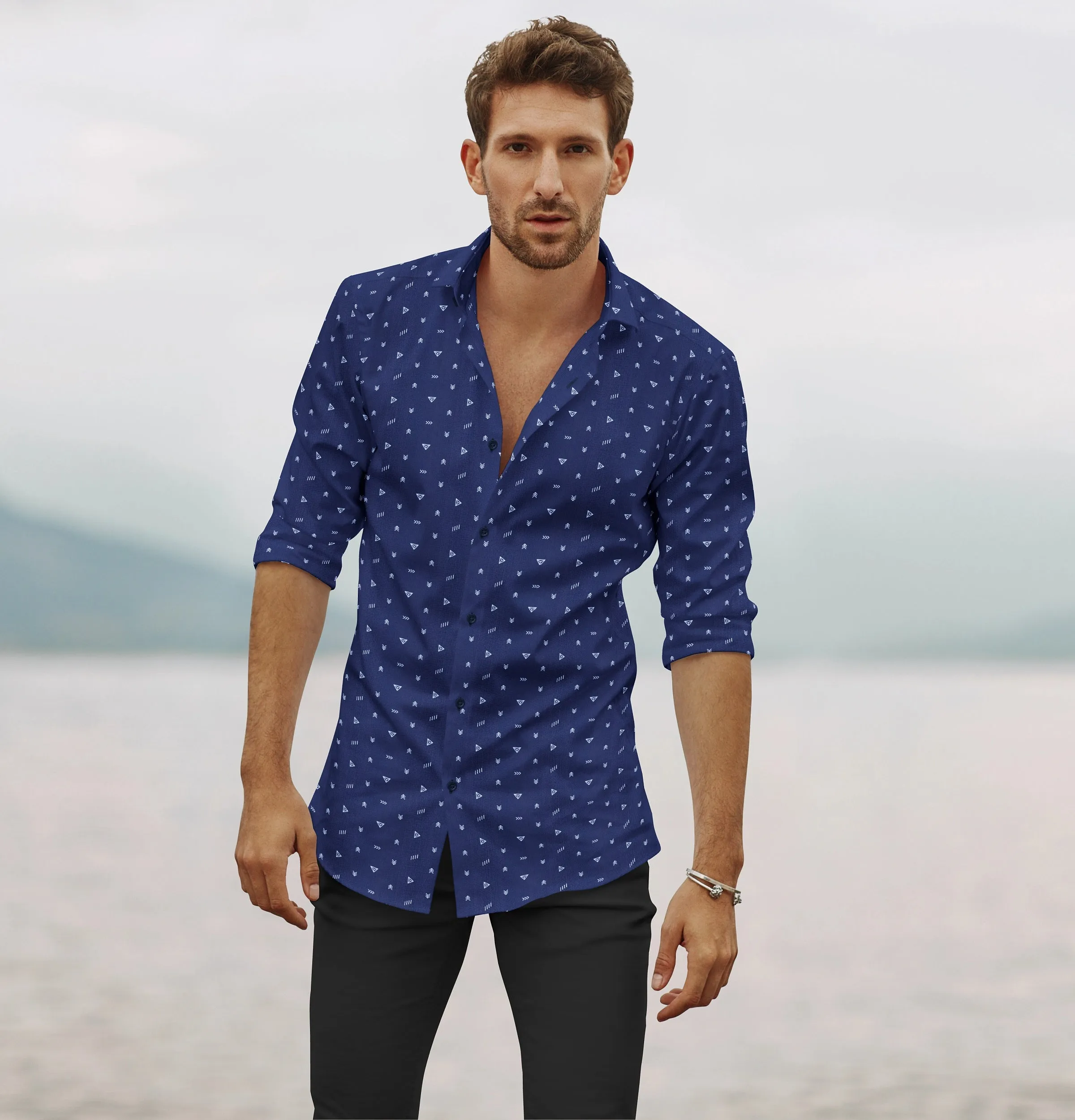 Pure Cotton - Long Sleeve - Navy Geometrics sold by Airthreads product image thumbnail 3