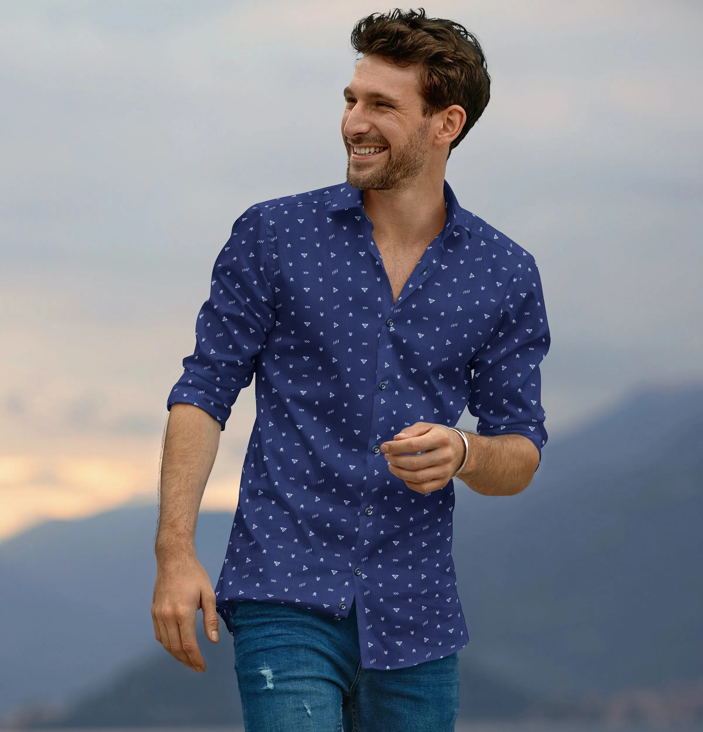 Pure Cotton - Long Sleeve - Navy Geometrics sold by Airthreads product image thumbnail 4