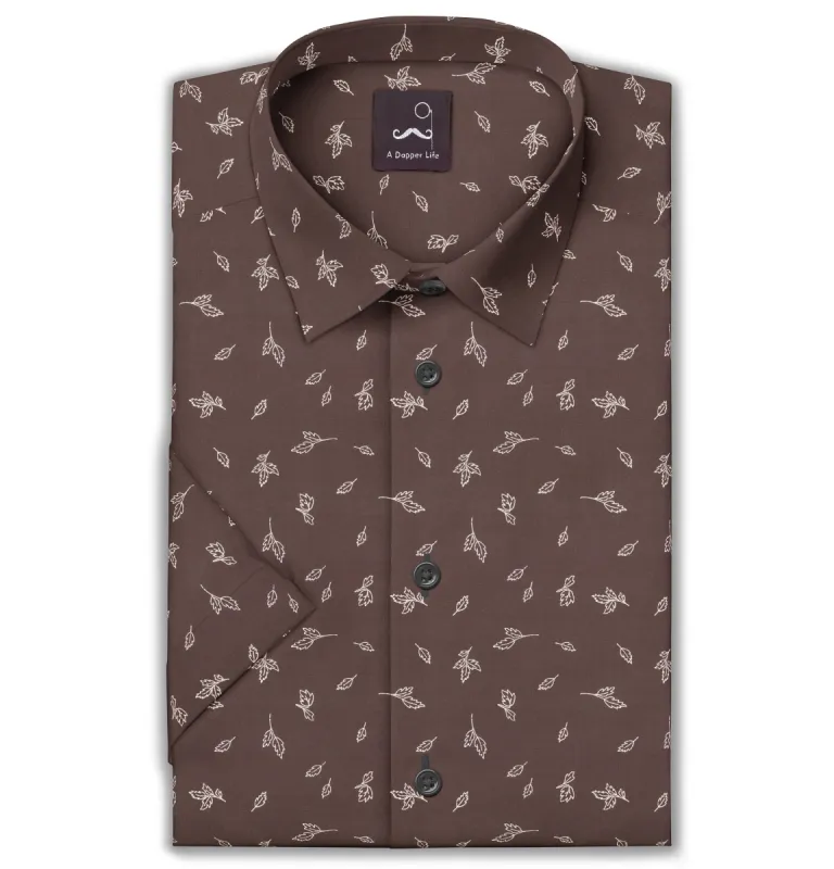 Pure Cotton - Short Sleeve - Brown with Leaves sold by Airthreads
