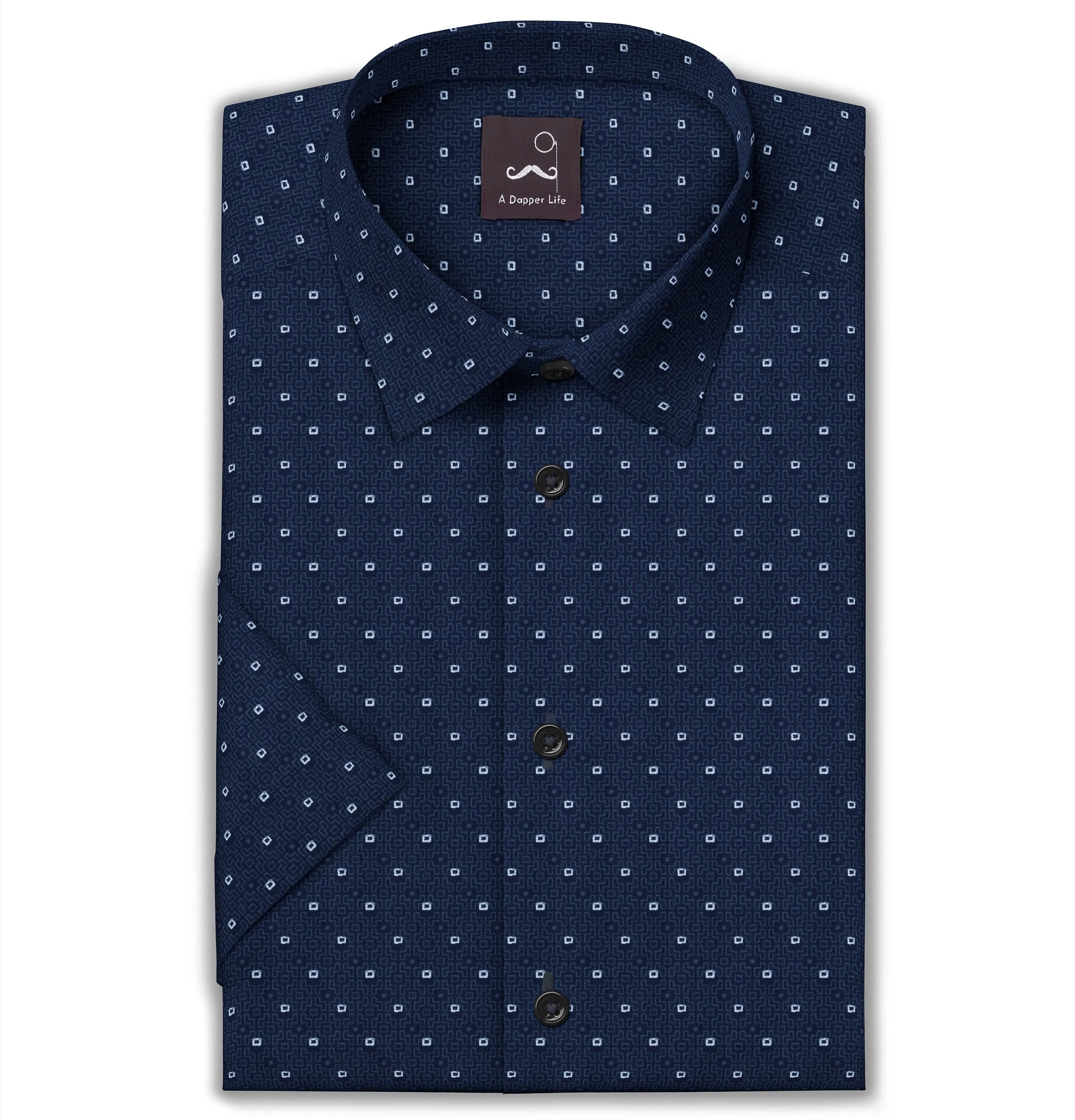 Pure Cotton - Short Sleeve - Navy Geometric Print sold by Airthreads