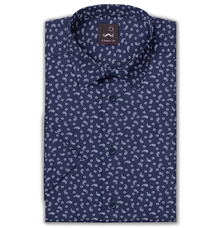 Pure Cotton - Short Sleeve - Navy Paisley sold by Airthreads