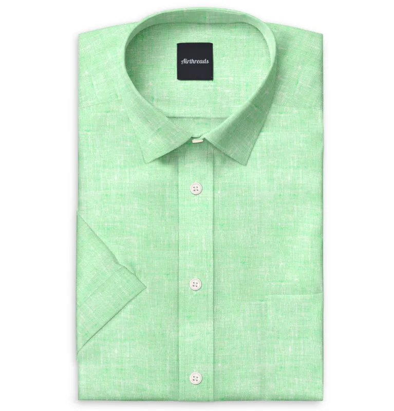 Short Sleeve Linen Shirt in Mint Green sold by Airthreads