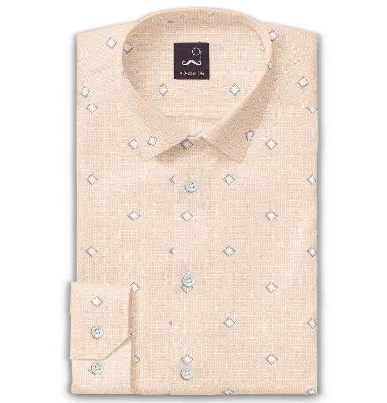 Pure Cotton - Long Sleeve - Beige with Diamond Print sold by Airthreads