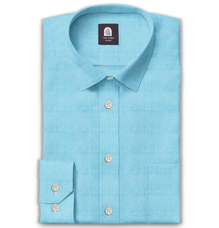Long Sleeve Linen Shirt in Aqua sold by Airthreads