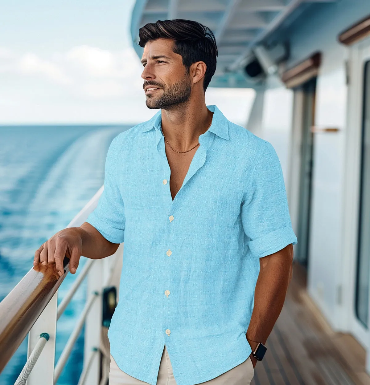 Long Sleeve Linen Shirt in Aqua sold by Airthreads product image thumbnail 3