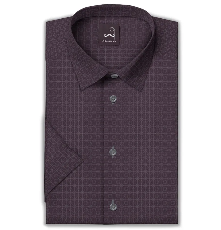 Pure Cotton - Short Sleeve- Plum Geometric Grid sold by Airthreads