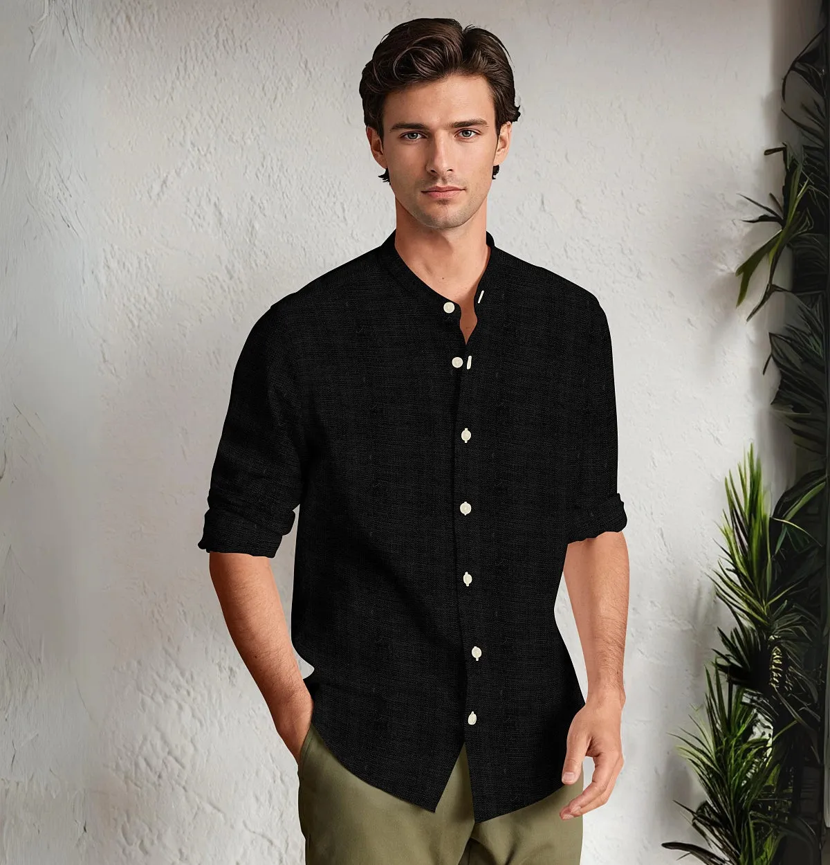 Pure Linen - Band Collar - Black sold by Airthreads product image thumbnail 4