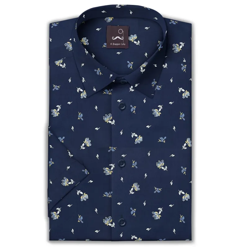 Wrinkle-free Navy with Flowers - Short Sleeve sold by Airthreads