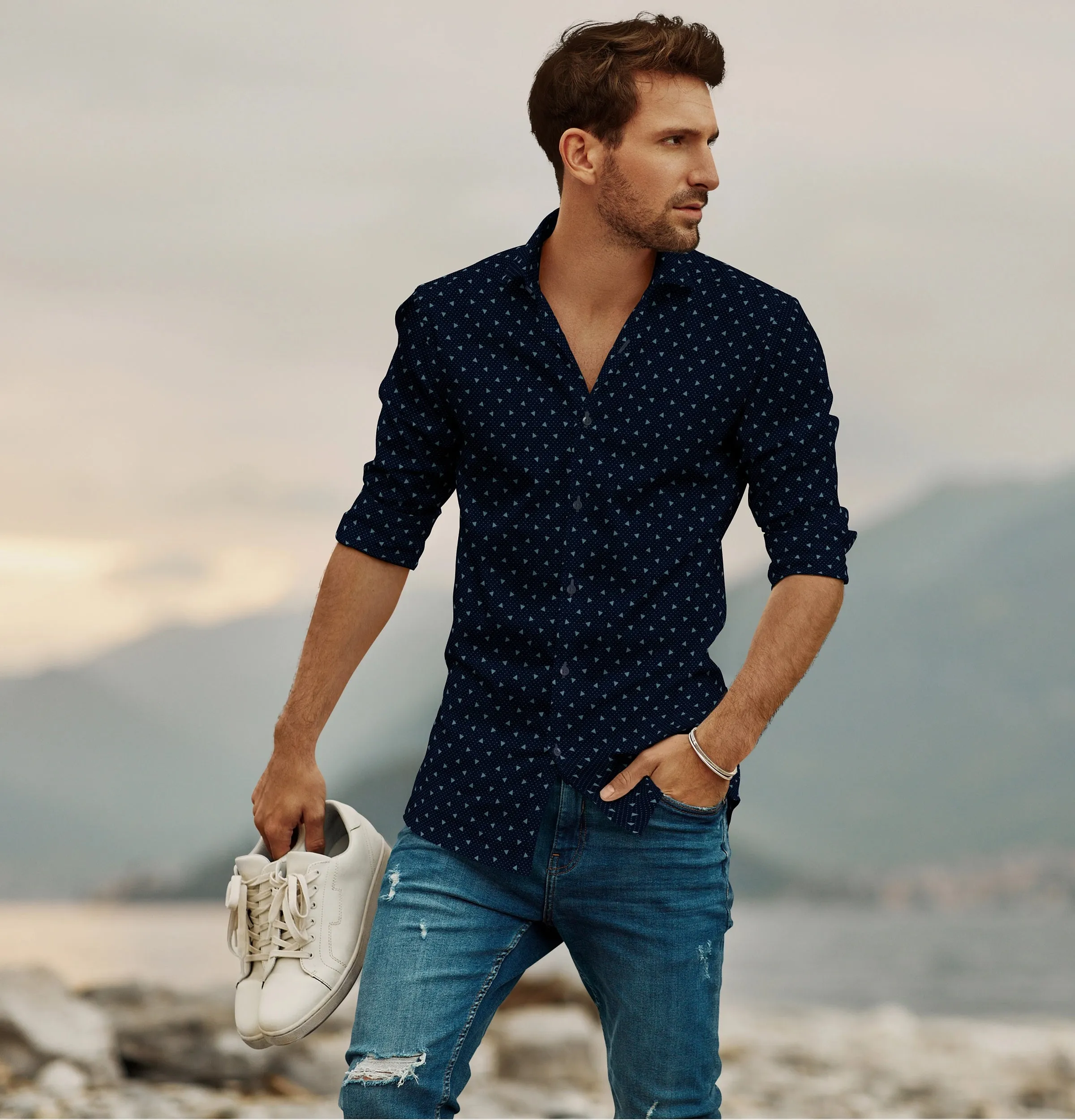 Pure Cotton - Long Sleeve - Navy with Triangles sold by Airthreads product image thumbnail 3