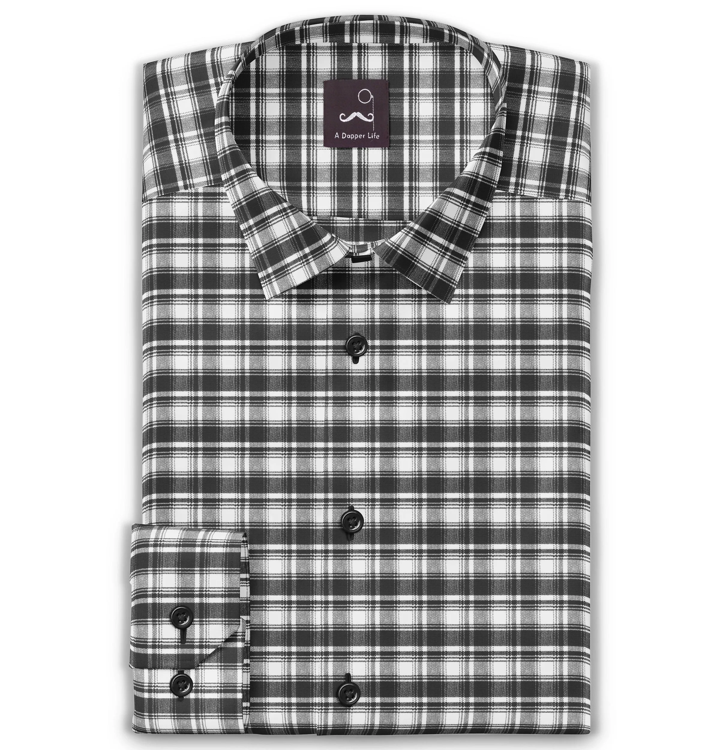 Pure Cotton - Long Sleeve - Black & White Checks Style 6 sold by Airthreads