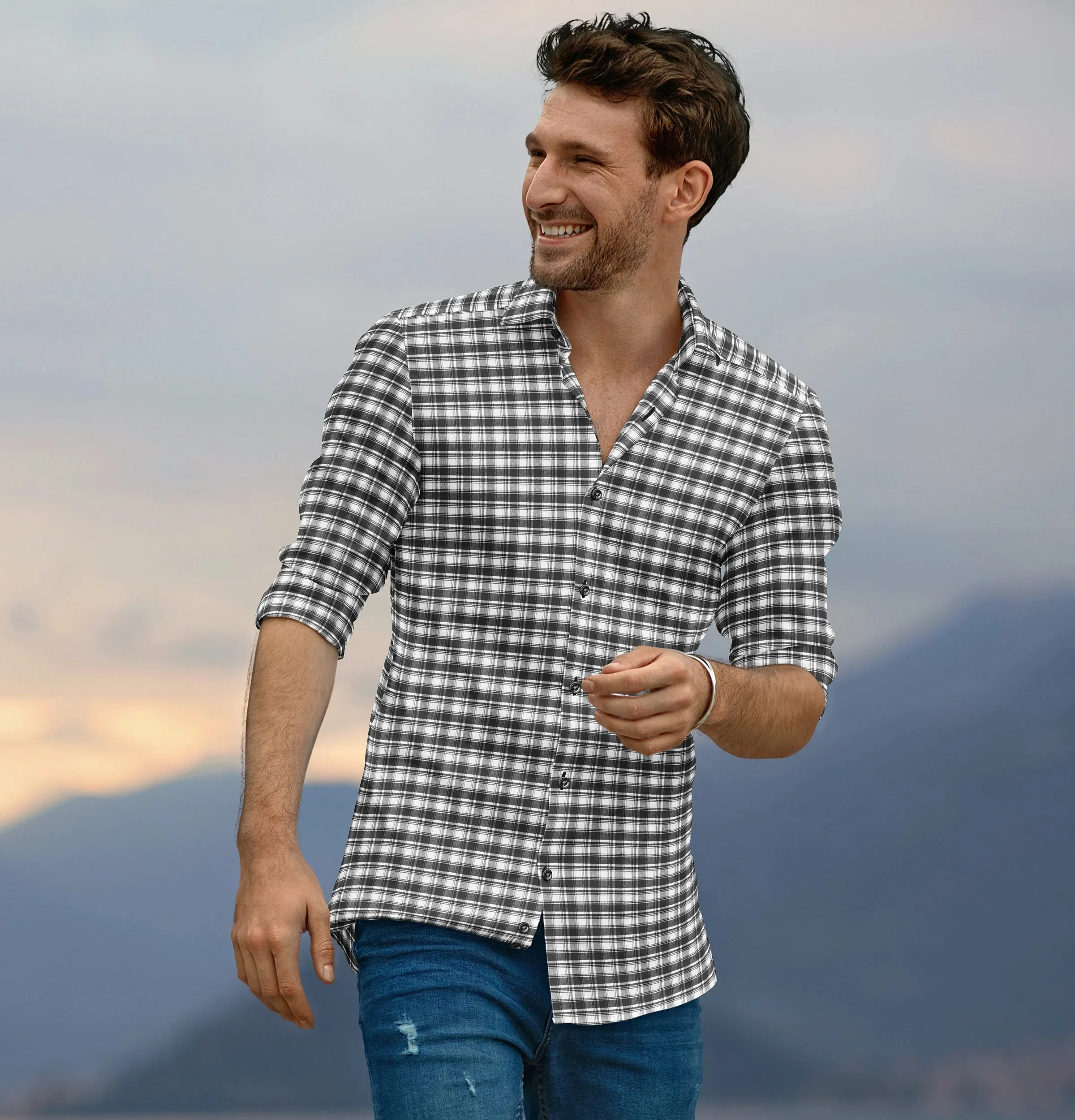 Pure Cotton - Long Sleeve - Black & White Checks Style 6 sold by Airthreads product image thumbnail 4