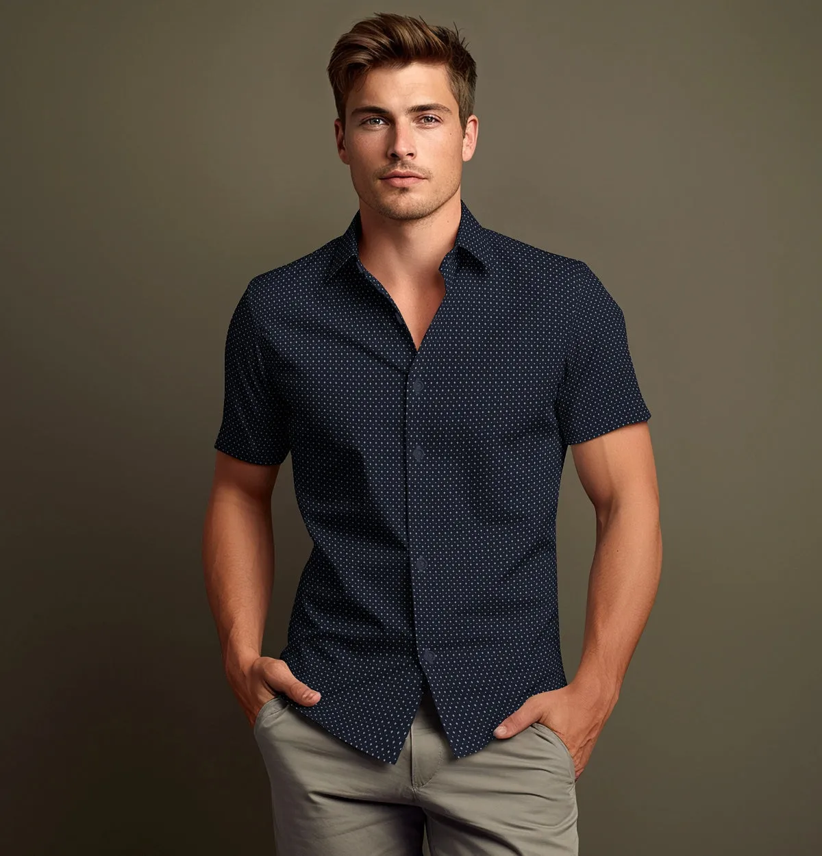 Pure Cotton - Short Sleeve- Navy with White Dot Diamonds sold by Airthreads product image thumbnail 3