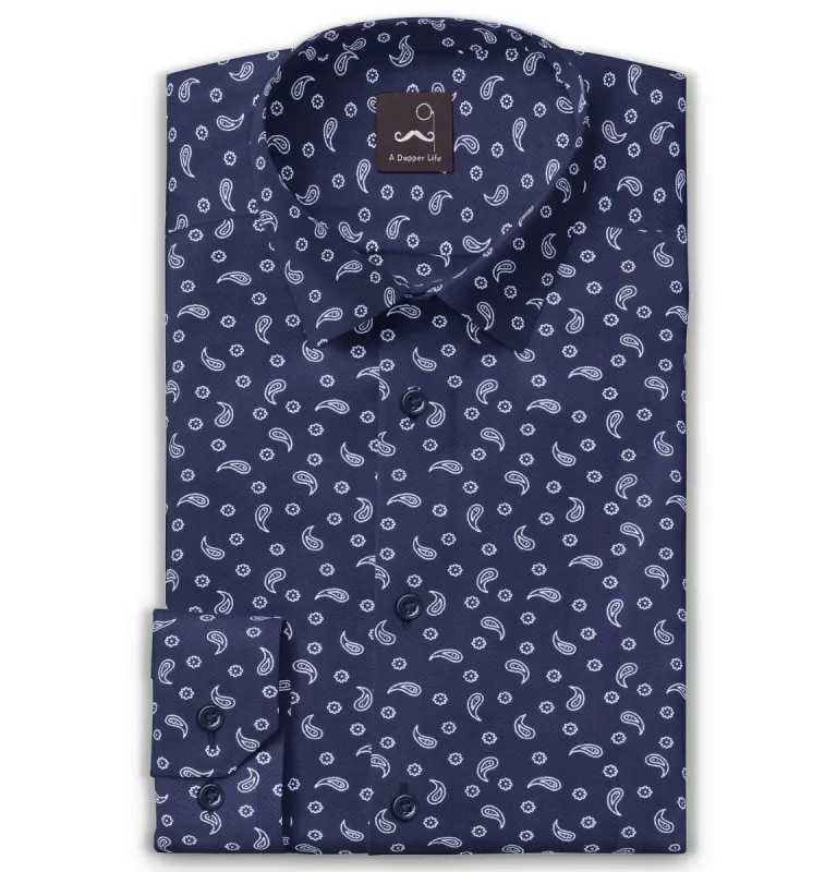 Pure Cotton - Long Sleeve - Navy Paisley sold by Airthreads