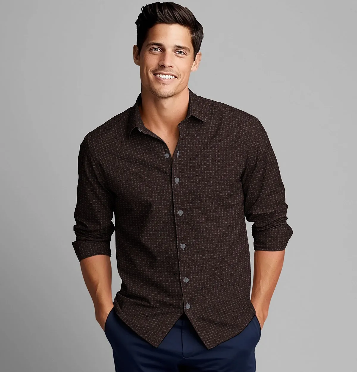 Pure Cotton - Long Sleeve - Chocolate Diamond Grid sold by Airthreads product image thumbnail 3