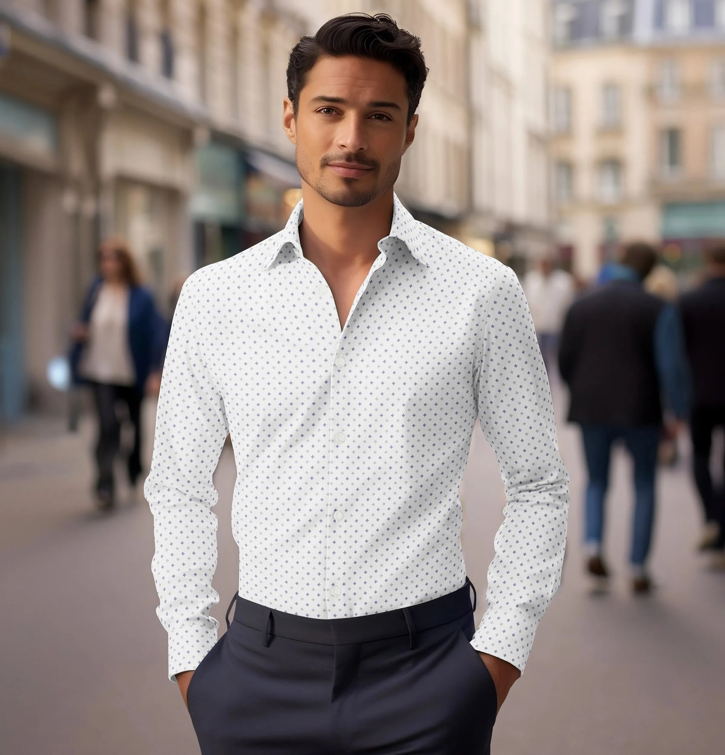 Wrinkle-free White with Diamond Print - Long Sleeve sold by Airthreads product image thumbnail 5