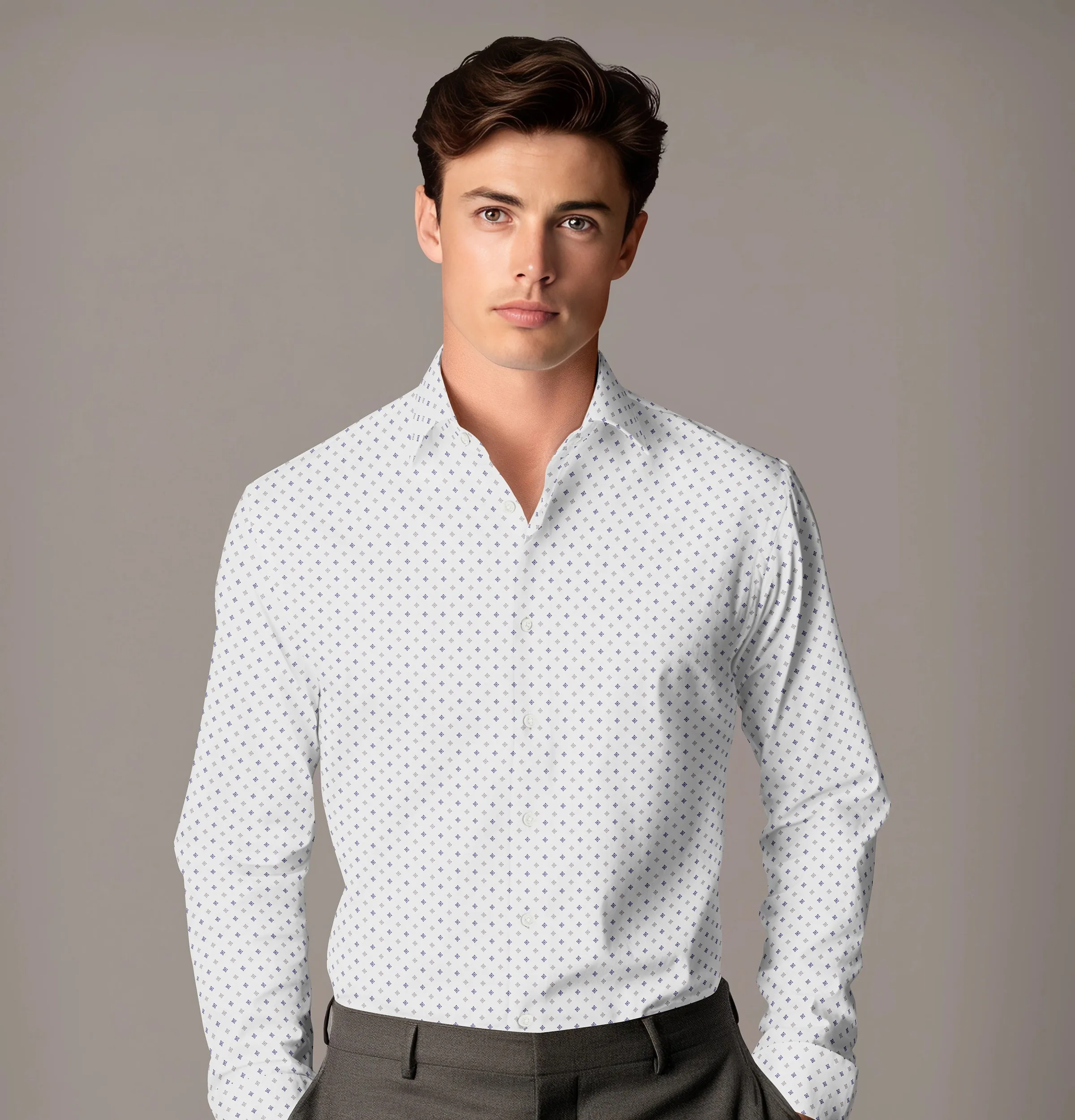 Wrinkle-free White with Diamond Print - Long Sleeve sold by Airthreads product image thumbnail 4