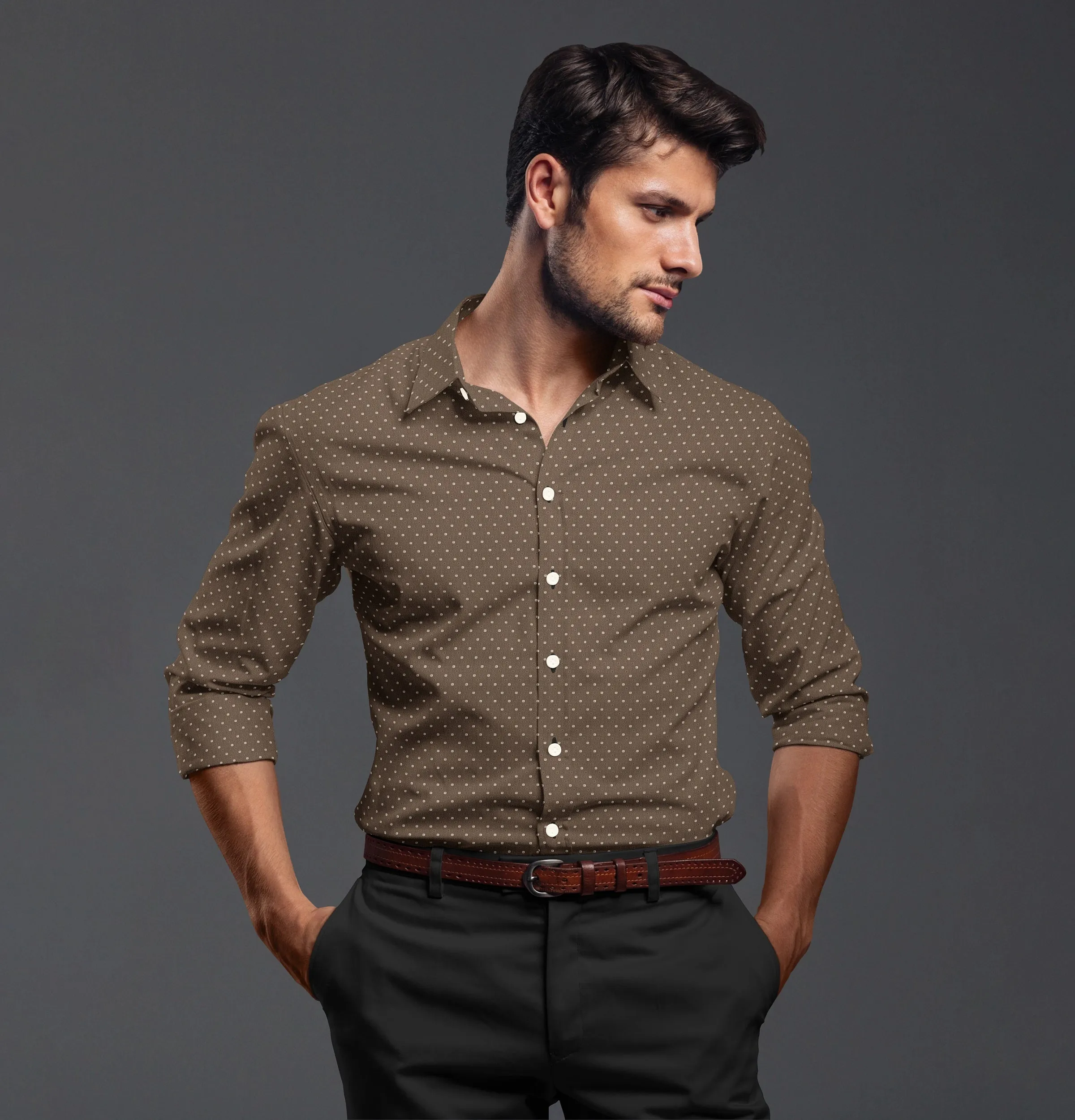 Pure Cotton - Long Sleeve - Brown Geometric Print sold by Airthreads product image thumbnail 3