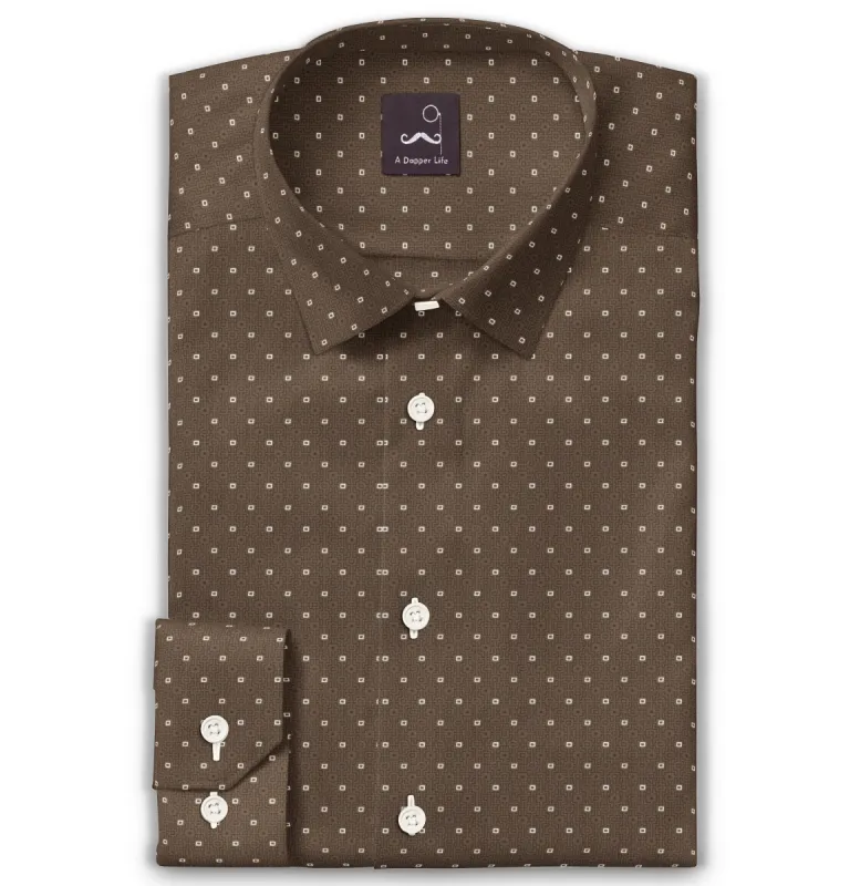 Pure Cotton - Long Sleeve - Brown Geometric Print sold by Airthreads