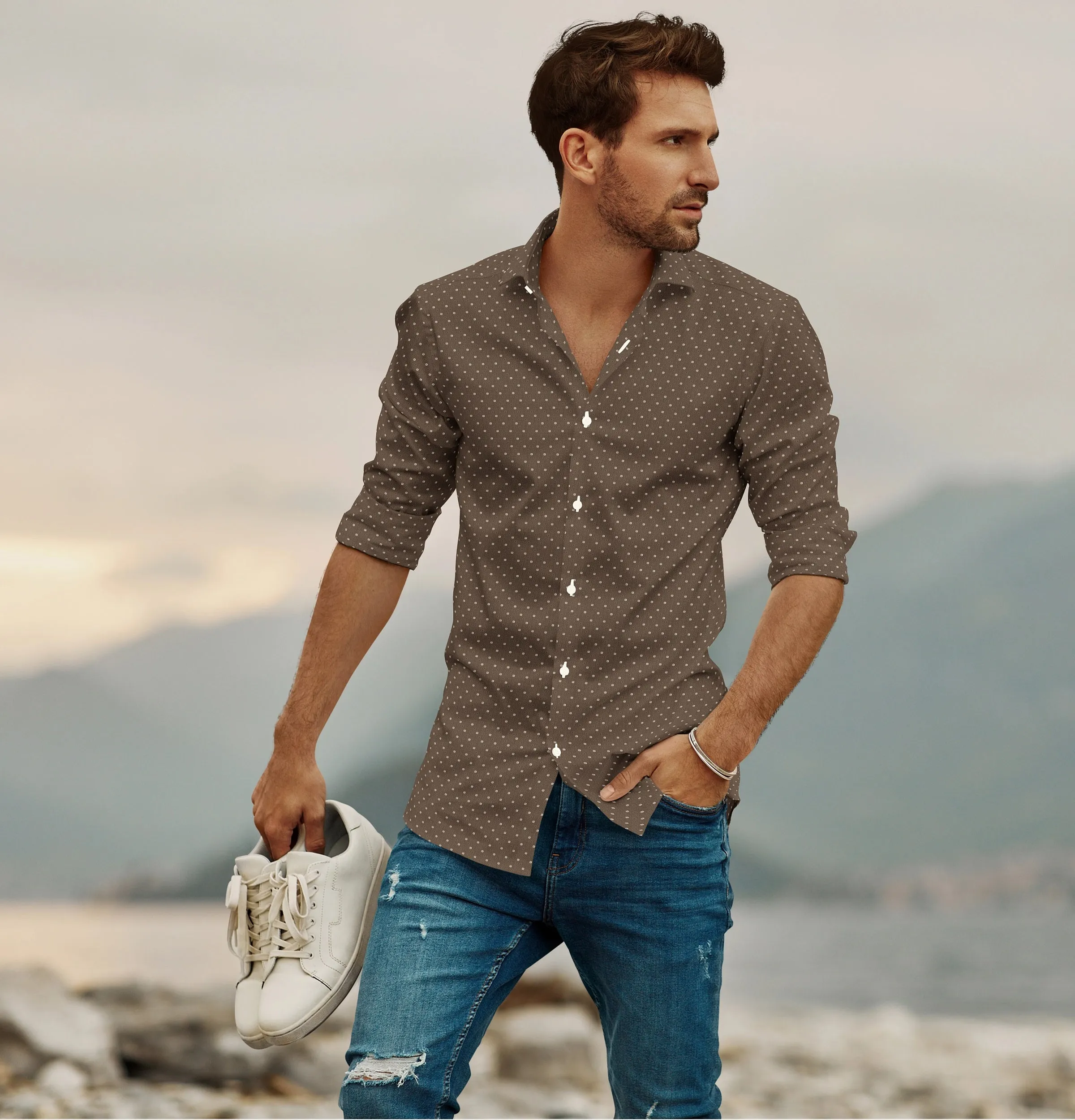 Pure Cotton - Long Sleeve - Brown Geometric Print sold by Airthreads product image thumbnail 4