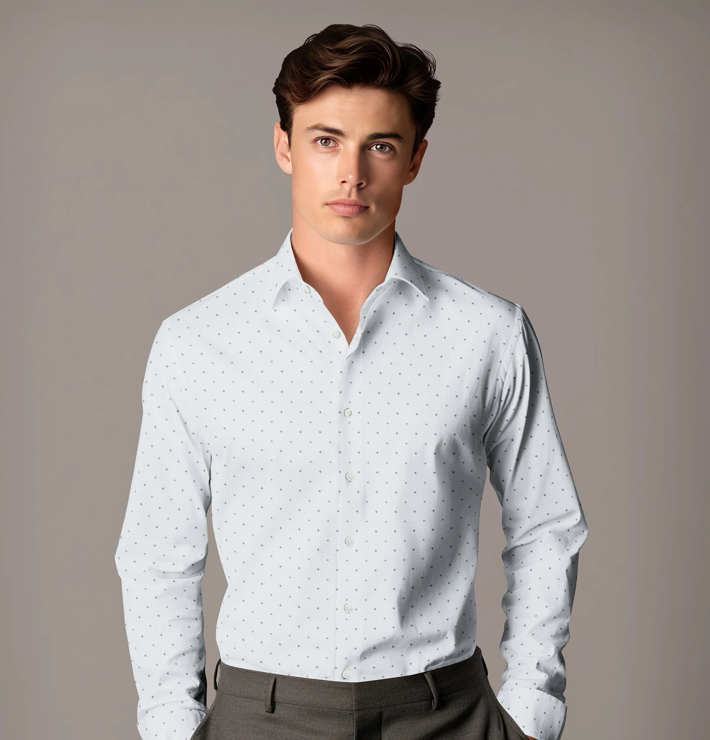 Pure Cotton - Long Sleeve - Light Gray with Brown Stars sold by Airthreads product image thumbnail 4