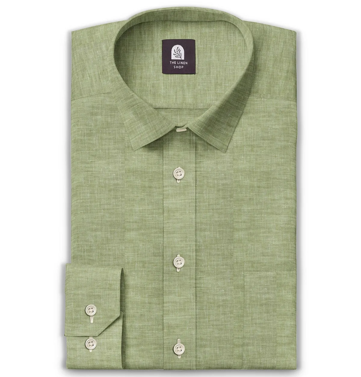 Long Sleeve Linen Shirt in Olive Green sold by Airthreads