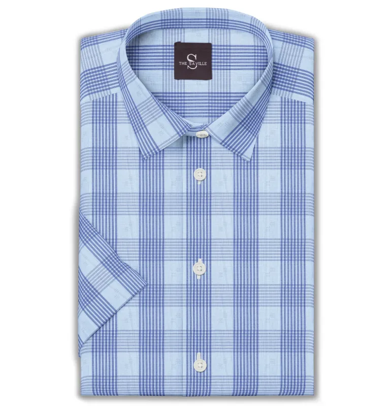 Wrinkle-free - Short Sleeve - Blue with Dark Blue Checks sold by Airthreads