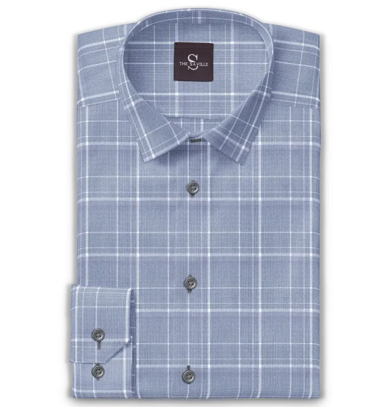 Wrinkle-free Greyish Blue Checks - Long Sleeve sold by Airthreads