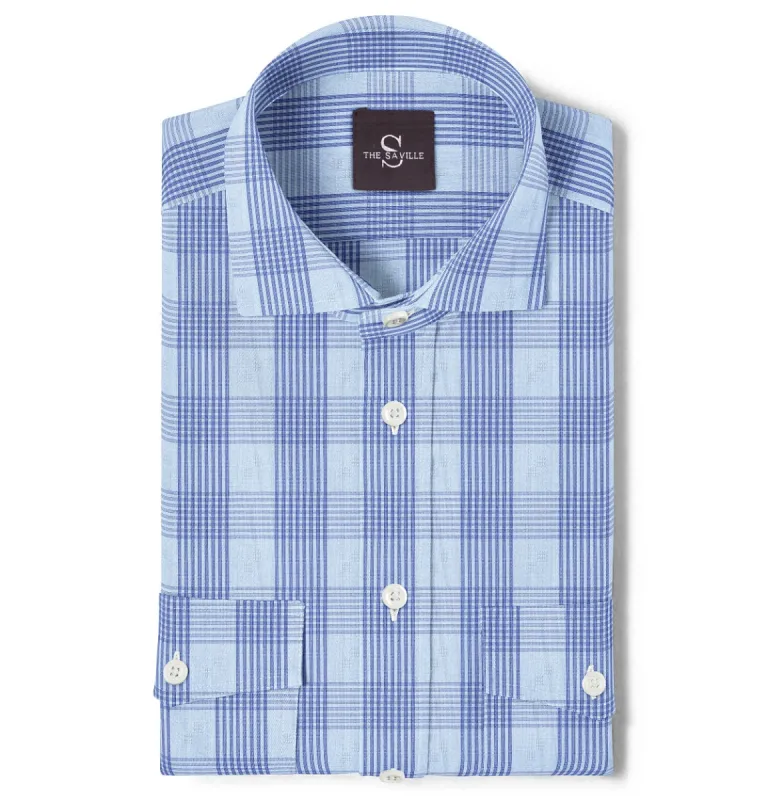 Wrinkle-free Blue with Dark Blue Checks - Double Pocket - Long Sleeve sold by Airthreads
