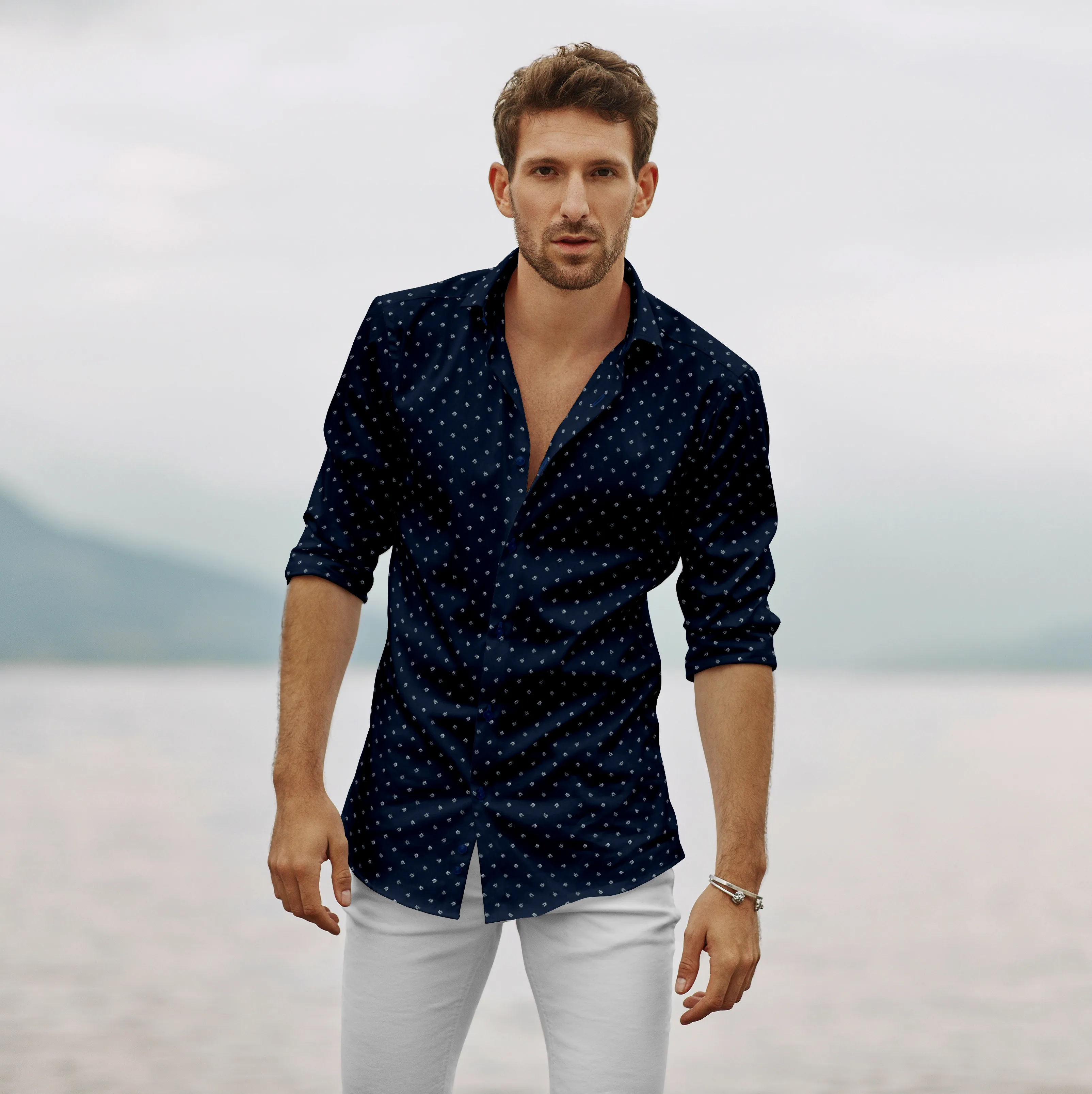 Long Sleeve Cotton Shirt - Navy Blue sold by Airthreads product image thumbnail 3