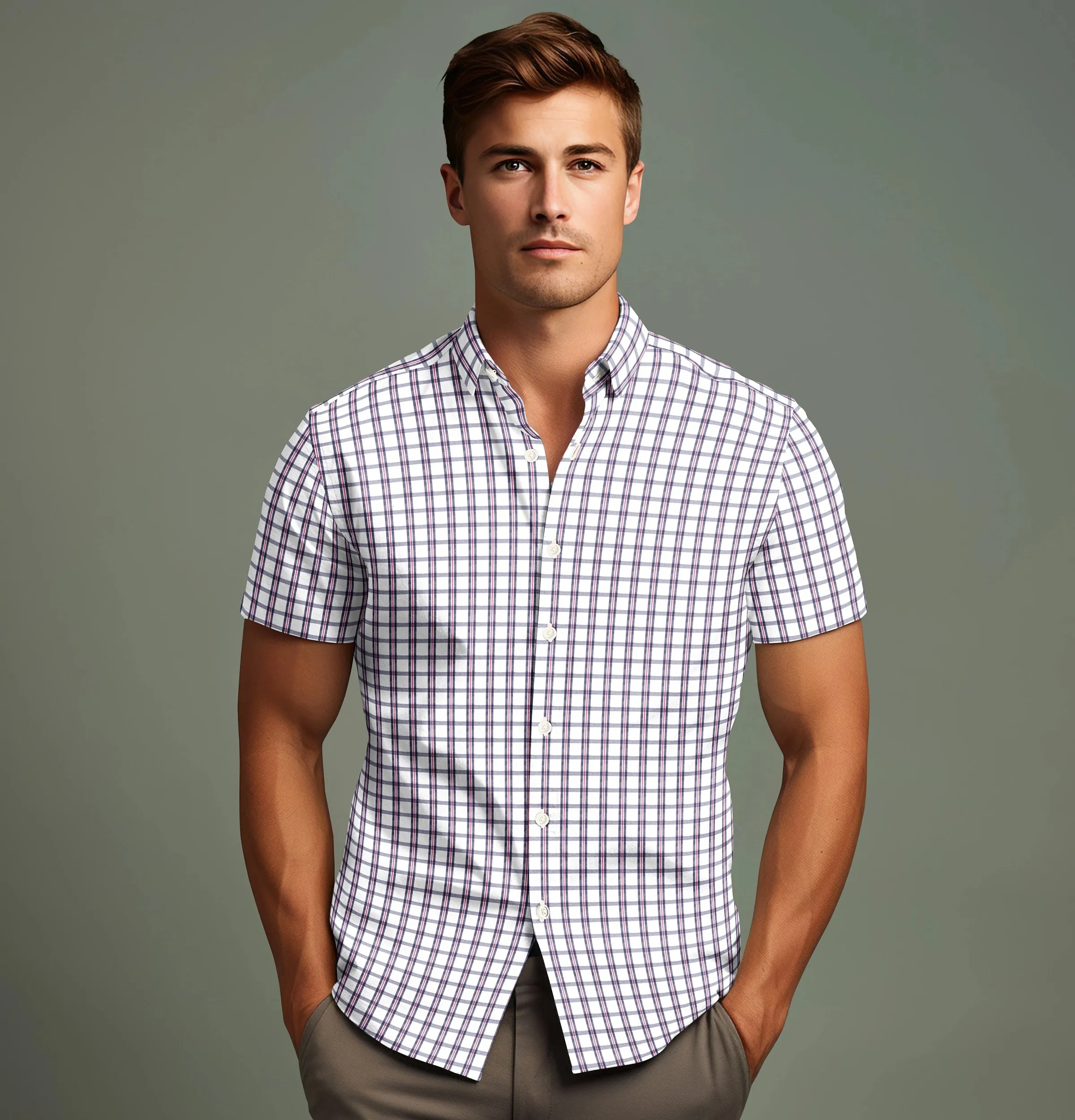 Wrinkle-free Navy and Red Checks - Short Sleeve sold by Airthreads product image thumbnail 3