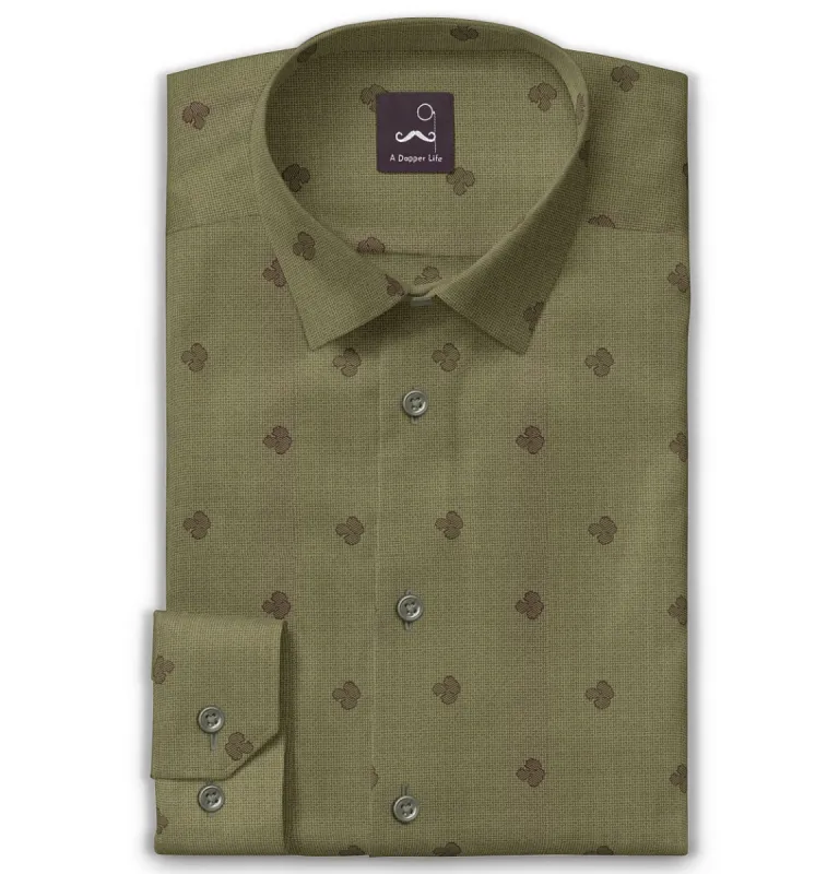 Pure Cotton - Long Sleeve - Olive Green Print sold by Airthreads