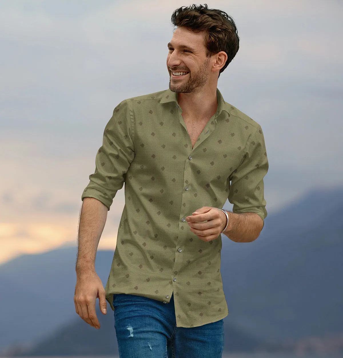 Pure Cotton - Long Sleeve - Olive Green Print sold by Airthreads product image thumbnail 3