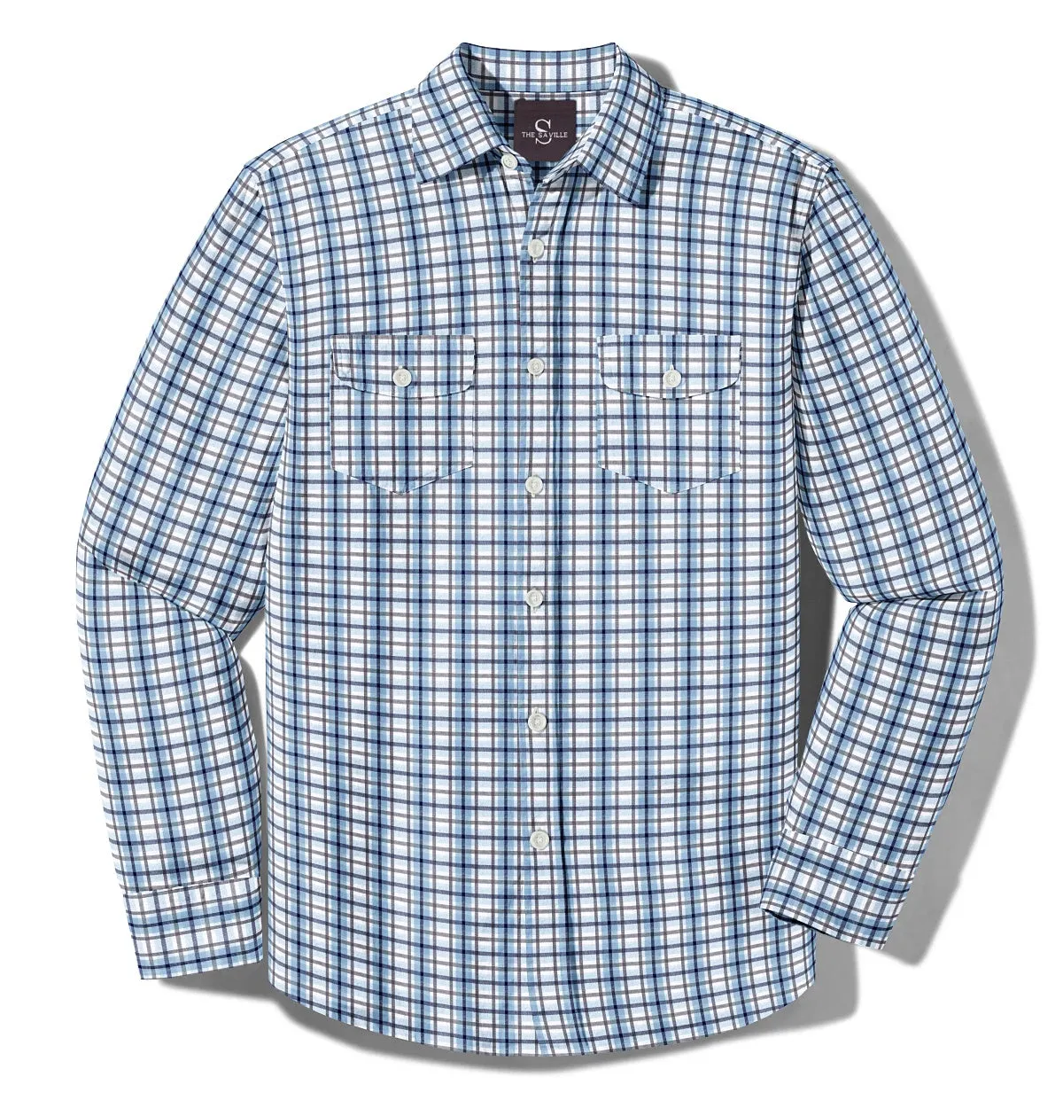 Wrinkle-free Blue and Gray Checks - Double Pocket - Long Sleeve sold by Airthreads product image thumbnail 3
