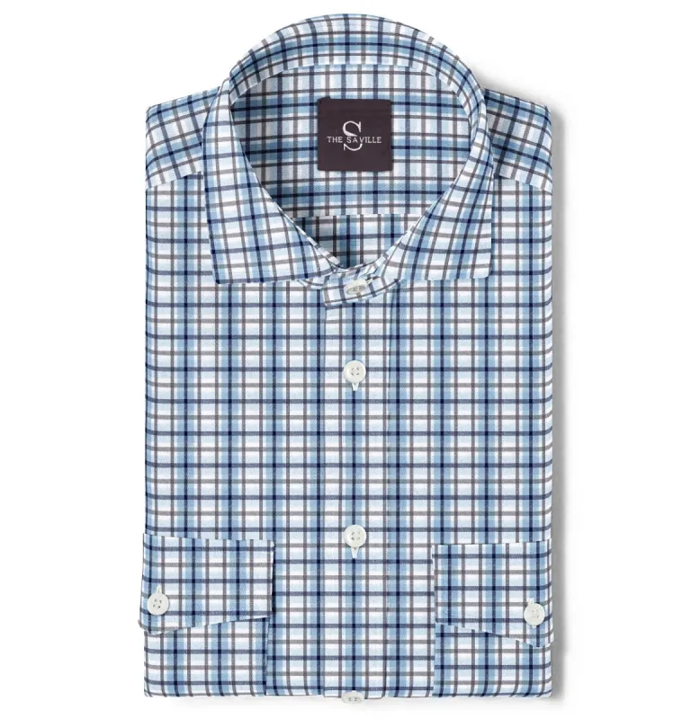 Wrinkle-free Blue and Gray Checks - Double Pocket - Long Sleeve sold by Airthreads