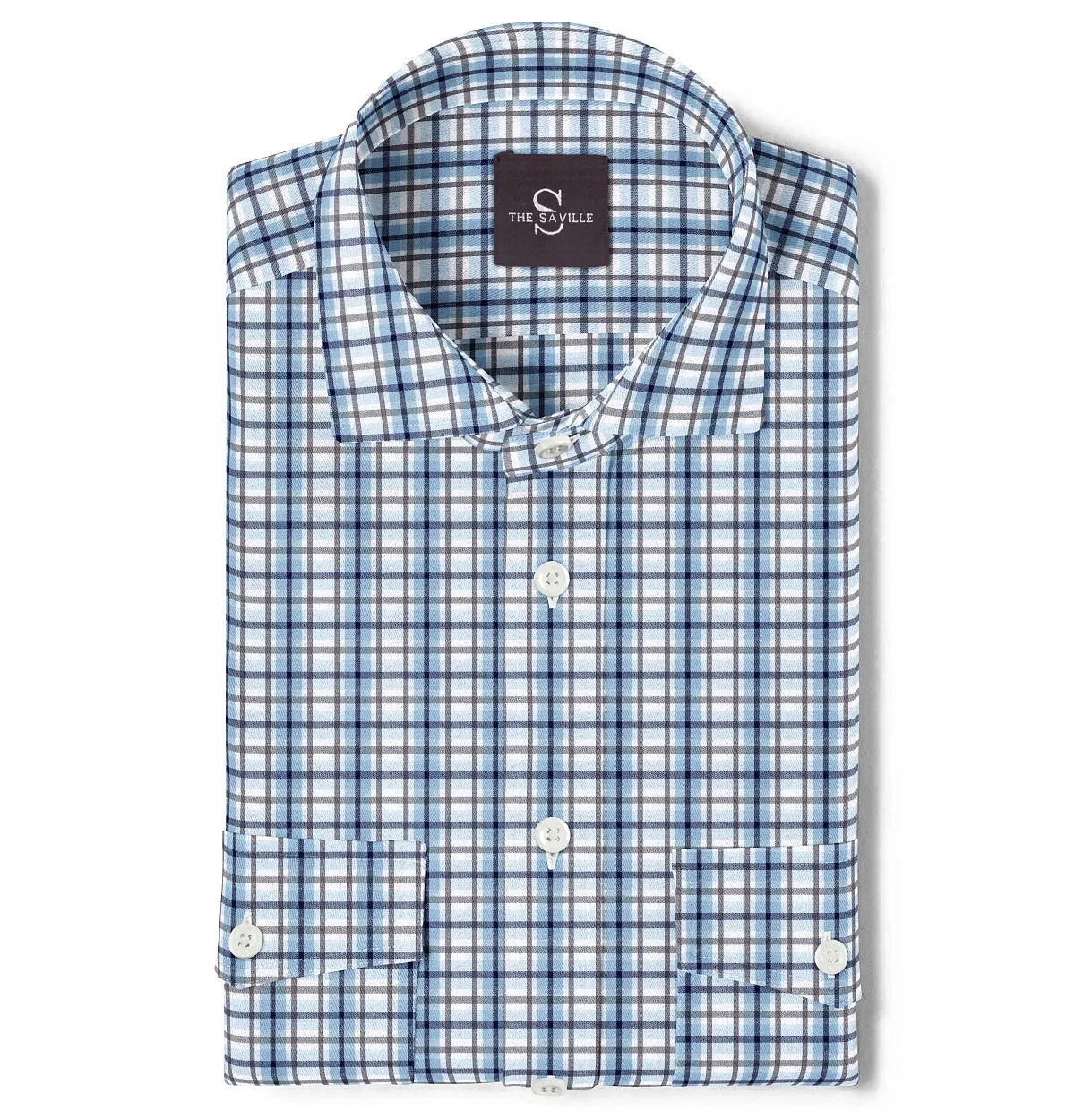 Wrinkle-free Blue and Gray Checks - Double Pocket - Long Sleeve sold by Airthreads