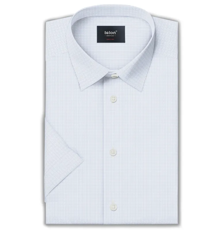 Luxury Pure Cotton - Short Sleeve - Narrow Blue Stripes sold by Airthreads