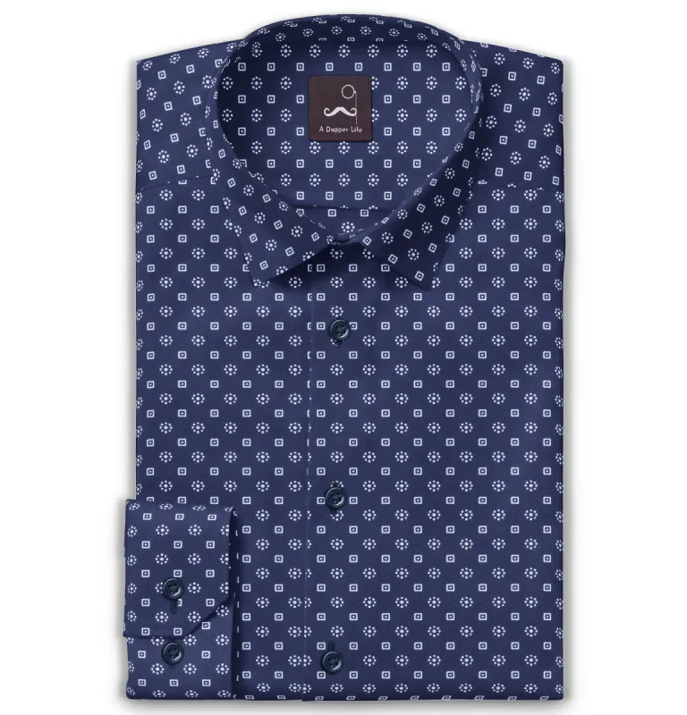 Pure Cotton - Long Sleeve - Navy Squares and Flowers sold by Airthreads