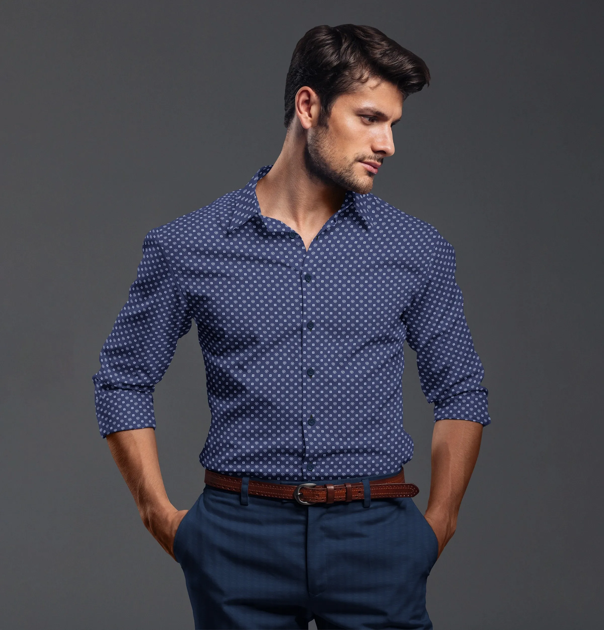 Pure Cotton - Long Sleeve - Navy Squares and Flowers sold by Airthreads product image thumbnail 4