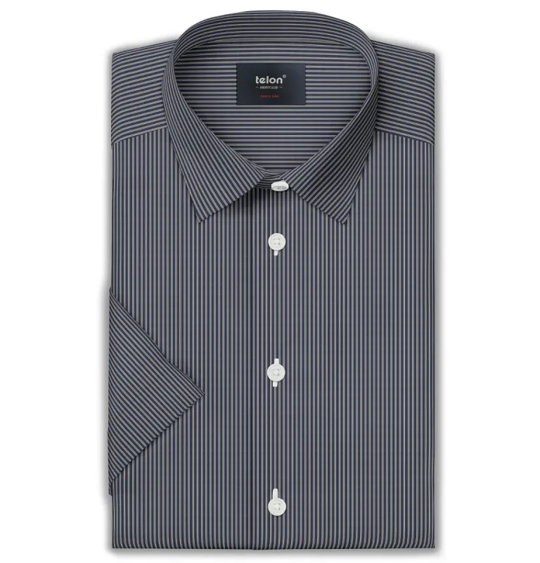 Luxury Pure Cotton - Short Sleeve - Midnight Blue Chalk Stripe sold by Airthreads