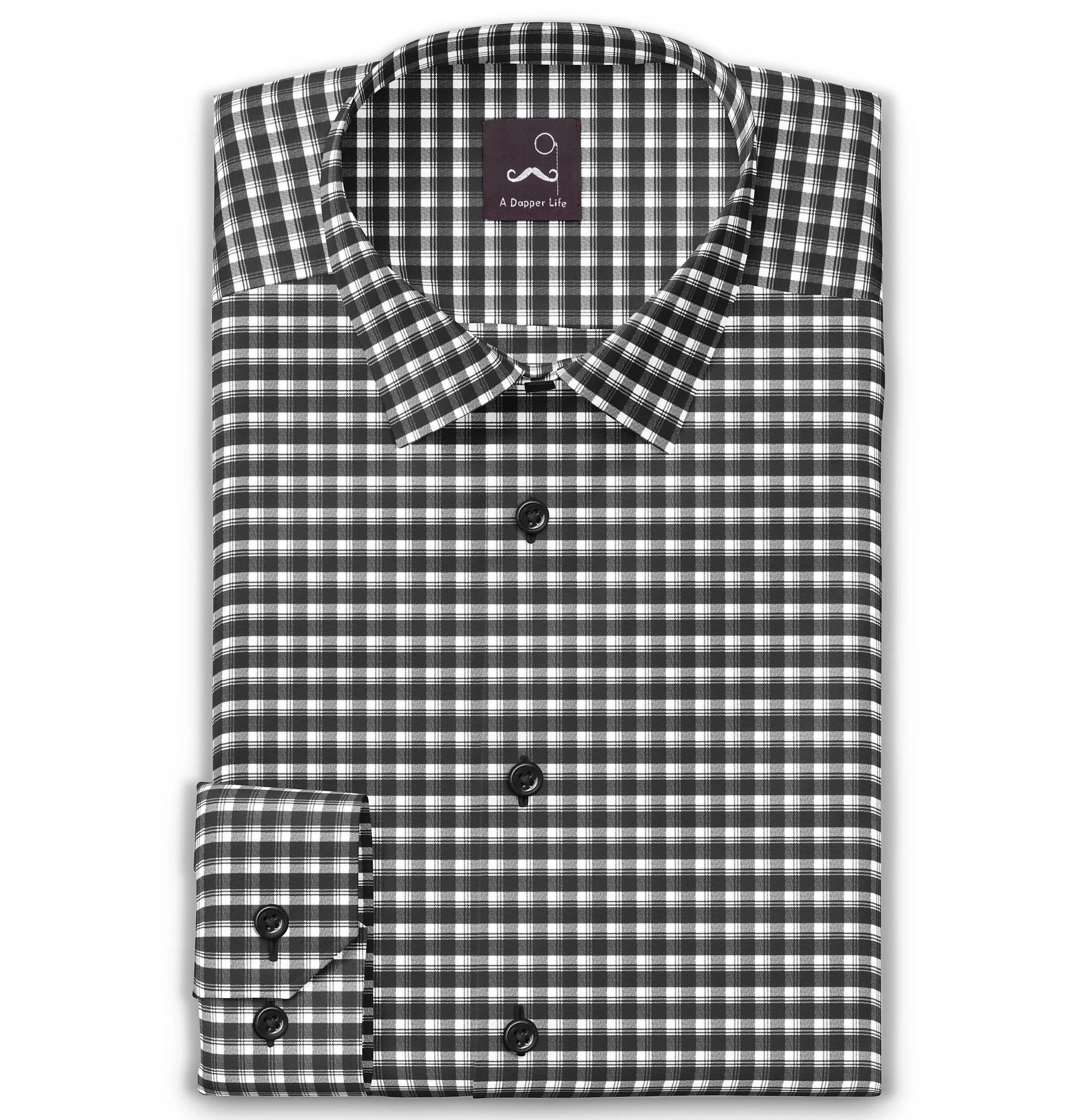 Pure Cotton - Long Sleeve - Black & White Checks Style 3 sold by Airthreads