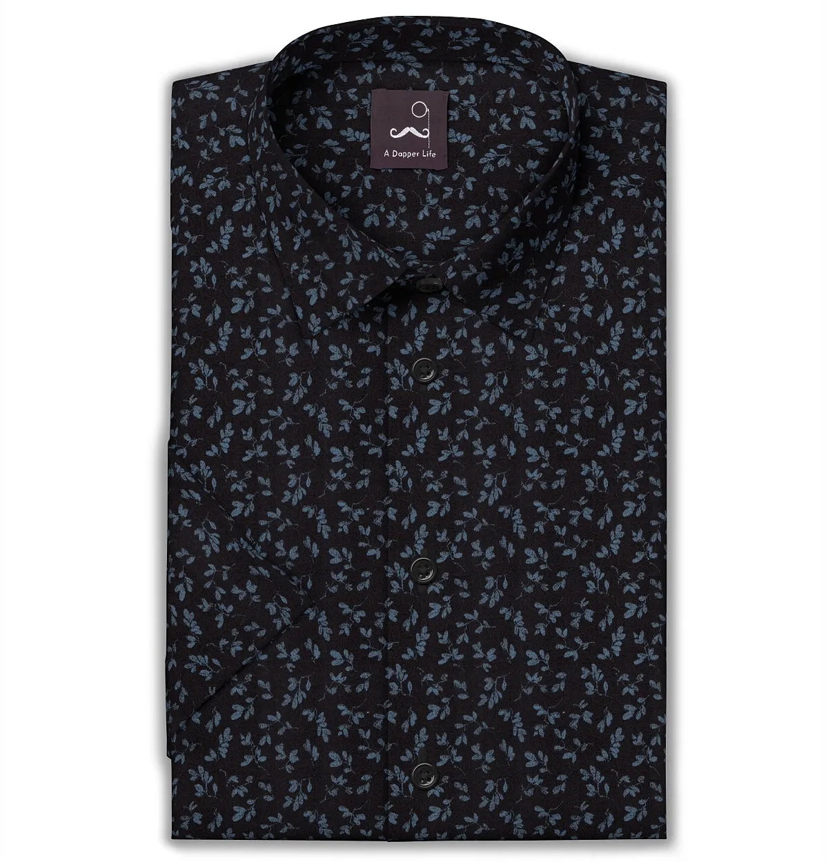 Pure Cotton - Short Sleeve - Black with Blue Flowers sold by Airthreads