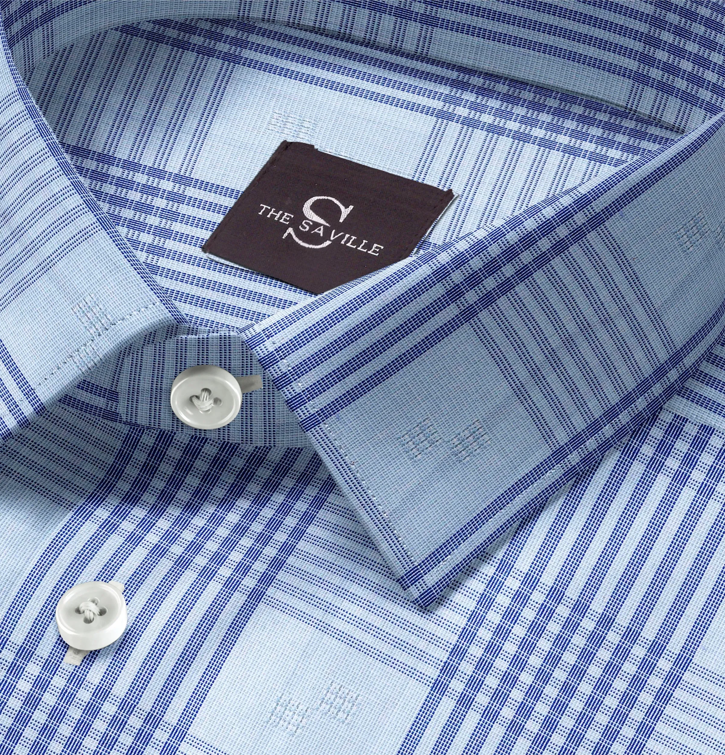 Wrinkle-free - Long Sleeve - Blue with Dark Blue Checks sold by Airthreads product image thumbnail 2