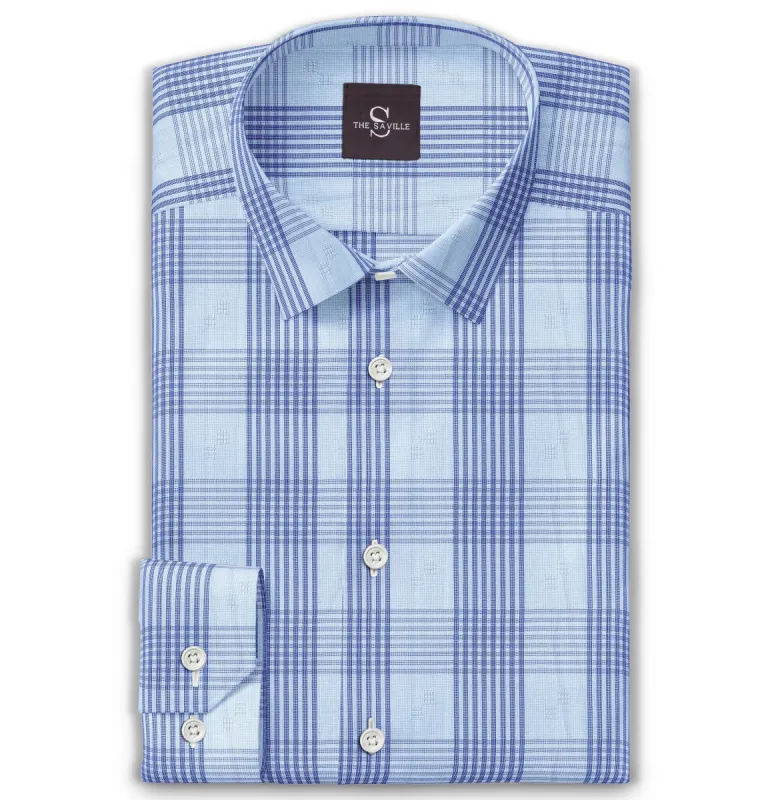 Wrinkle-free - Long Sleeve - Blue with Dark Blue Checks sold by Airthreads