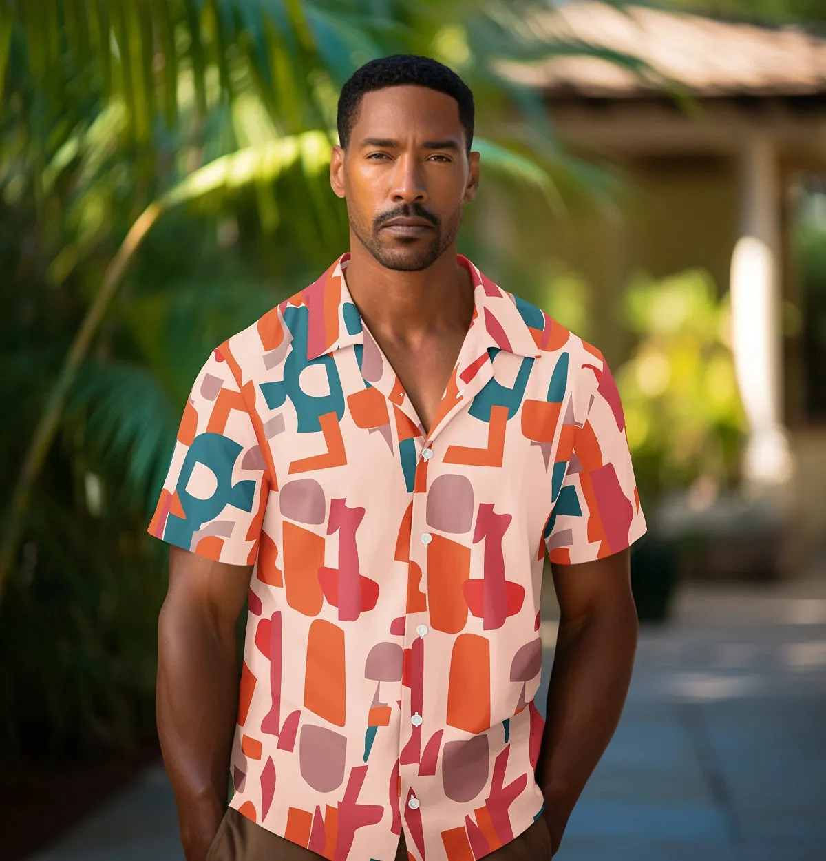 Wrinkle-Free - Orange & Peach Abstract - Camp Collar sold by Airthreads product image thumbnail 3