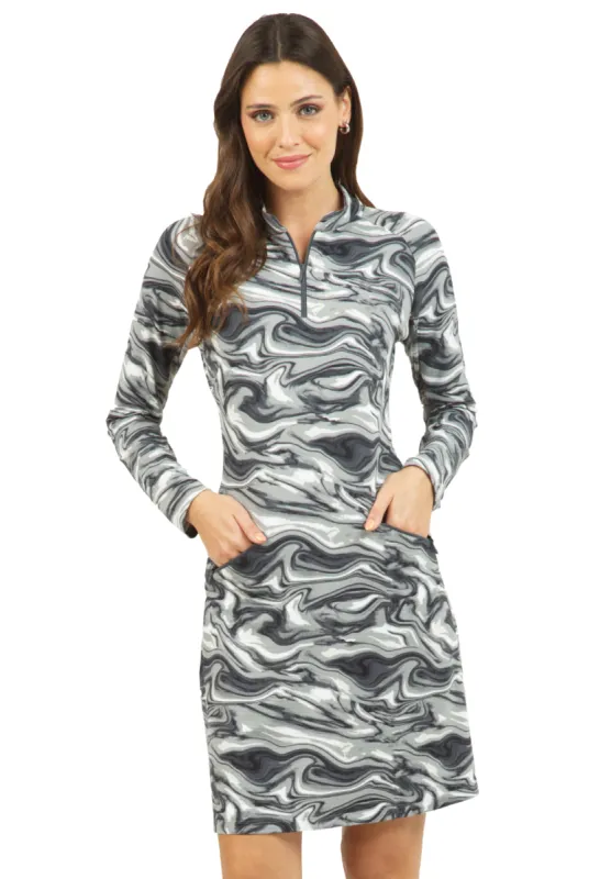 Devin Print Long Sleeve Mock Neck Dress – 68077 sold by IBKUL