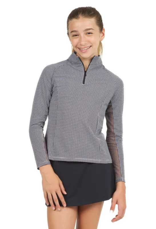 Youth Mini Check Print Long Sleeve Mock Neck Top sold by IBKUL