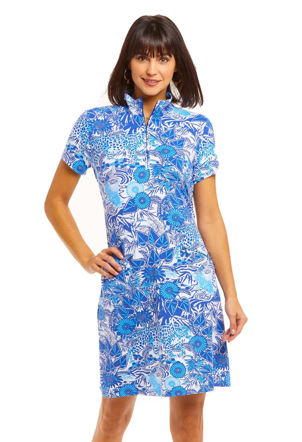 Bamboo Garden Print Short Sleeve Mock Dress - 67749 sold by IBKUL