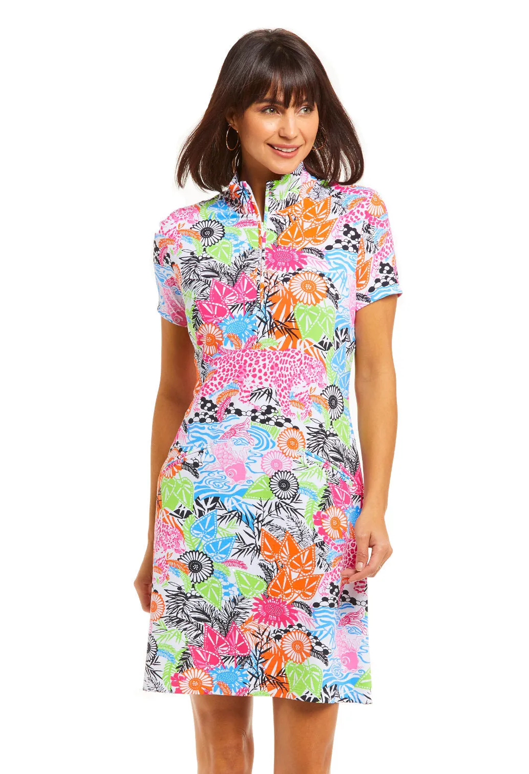 Bamboo Garden Print Short Sleeve Mock Dress - 67749 sold by IBKUL product image thumbnail 3