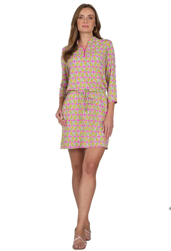 Chantal Print ¾ Sleeve Drawstring Dress – 62540 sold by IBKUL