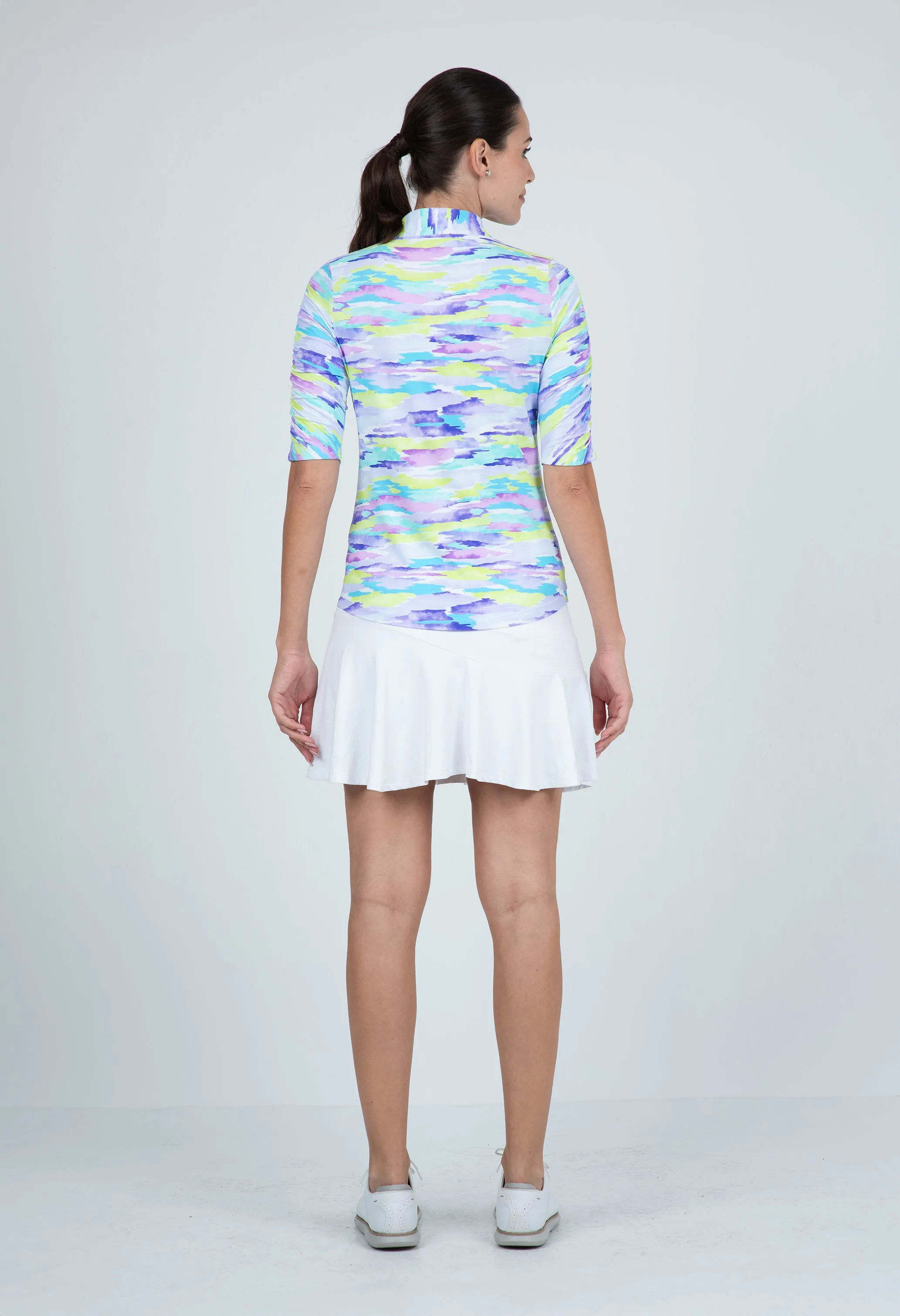 Jessie Print Ruched Elbow Length Sleeve Top sold by IBKUL product image thumbnail 3